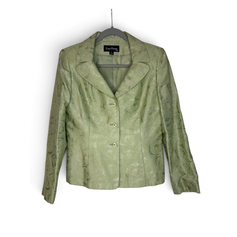 Evan Picone Women's 6 Sage Green Floral Jacquard Blazer Jacket Formal